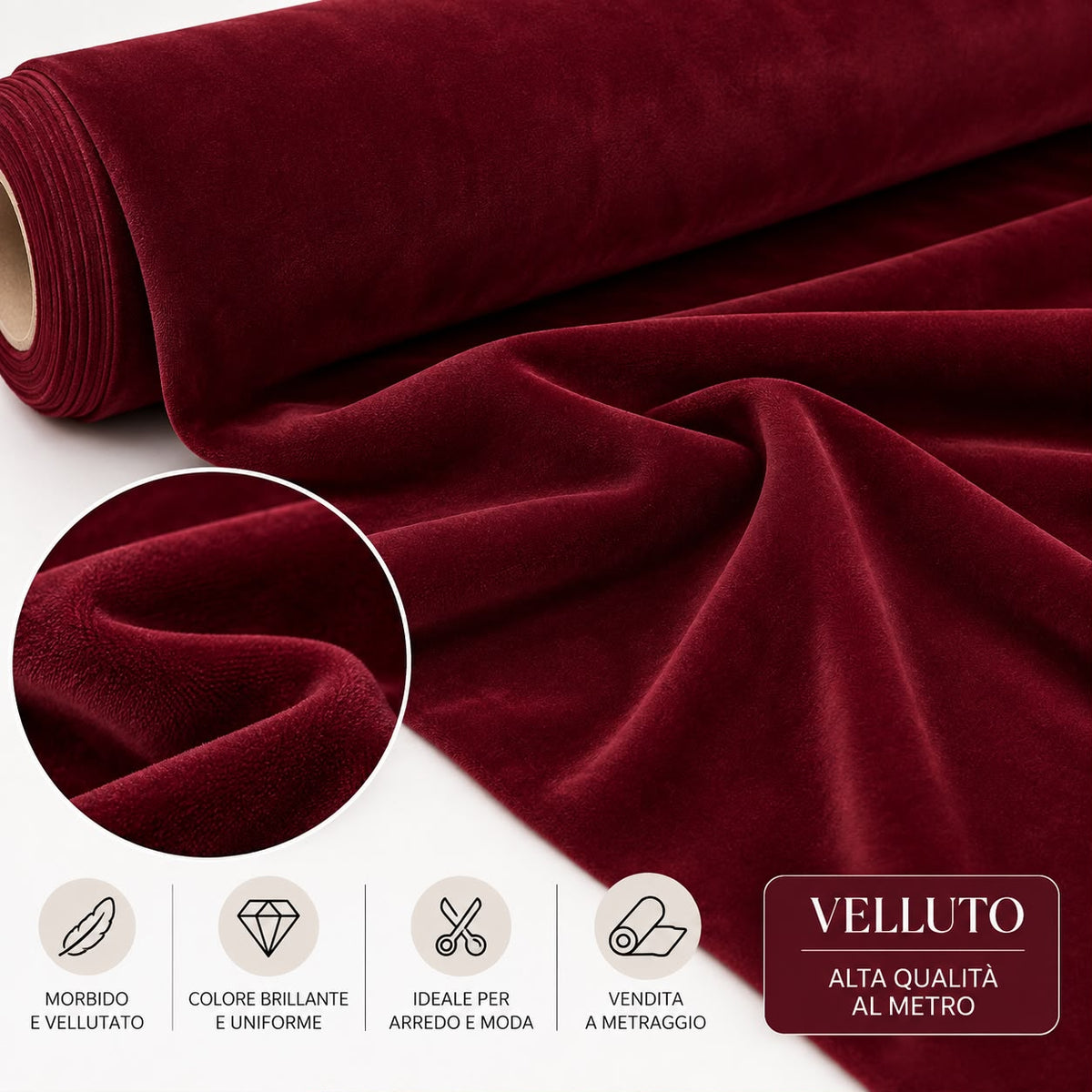 Velluto al Metro H 280 cm  290 g/m² Tessuto per Tende Arredo Tappezzeria e Abbigliamento Vari Colori