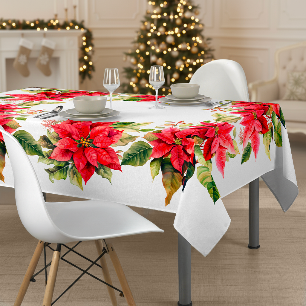 Tovaglia Natalizia 6 Posti 140x180 cm in Cotone Elegante con Stampa Digitale 3D 4K Stelle Decorazione Tavola di Natale