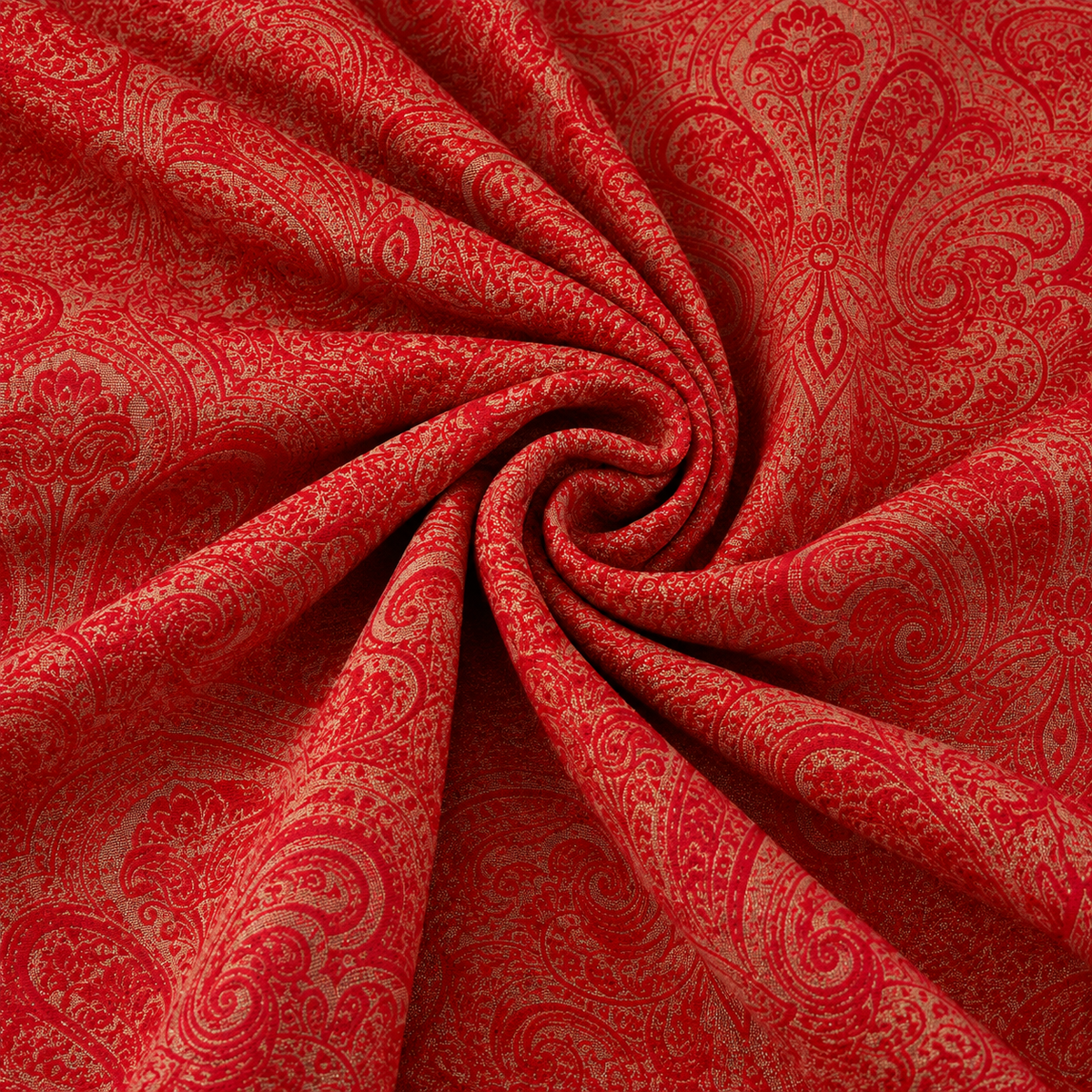 Tovaglia Natalizia in Raso Rosso con Glitter Dorati 140x180 cm 6 Posti Fantasia Elegante Effetto Jacquard