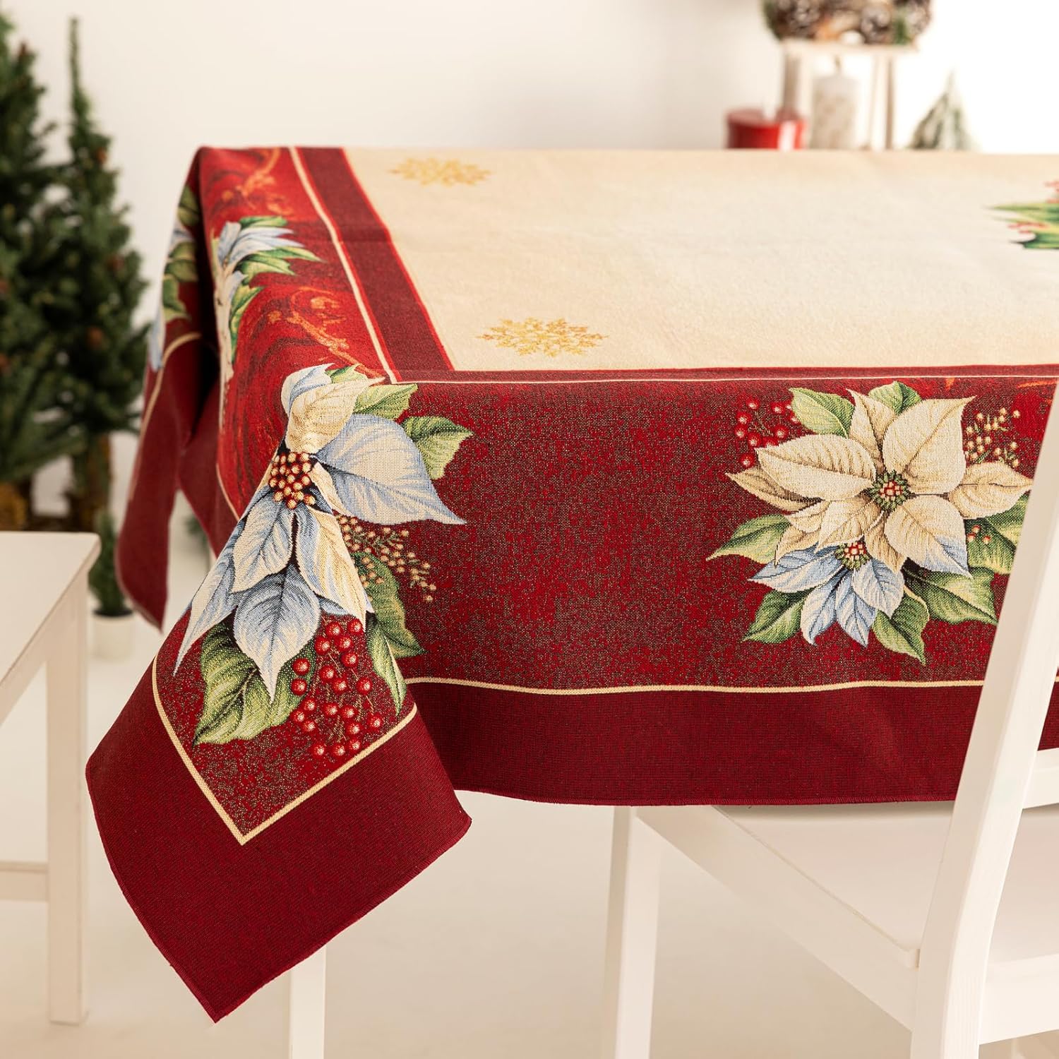 Tovaglia Gobelin Natalizia Rettangolare 140x180  6 Posti Red Star Jacquard Made in Italy