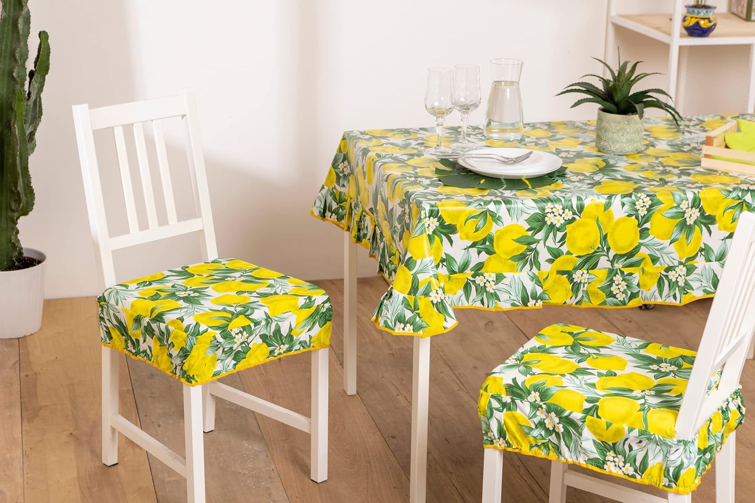 Cuscini Coprisedia Shabby Chic Country Linea Limoni Imbottiti Sfoderabili con Fascia Elastica 40x40 cm Set da 2 Pezzi