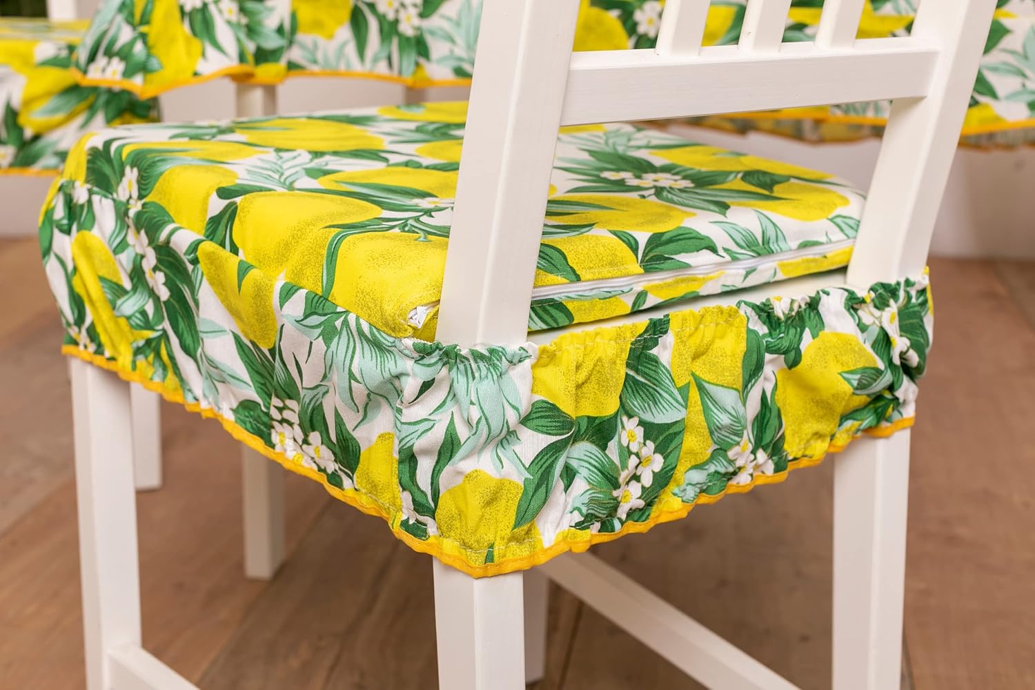 Cuscini Coprisedia Shabby Chic Country Linea Limoni Imbottiti Sfoderabili con Fascia Elastica 40x40 cm Set da 2 Pezzi