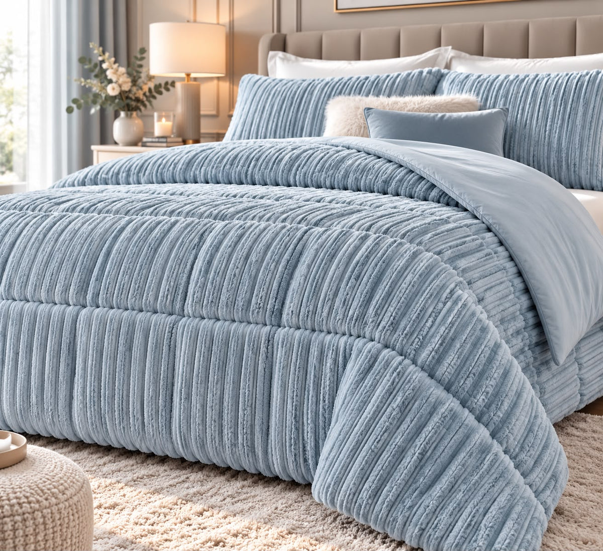 Trapunta Matrimoniale Invernale Velvet Elsa Super Soft 600 gr Effetto Velluto a Righe in Rilievo Calda e Morbidissima Imbottitura Extra Comfort Double Face 260x270 cm Made in Italy
