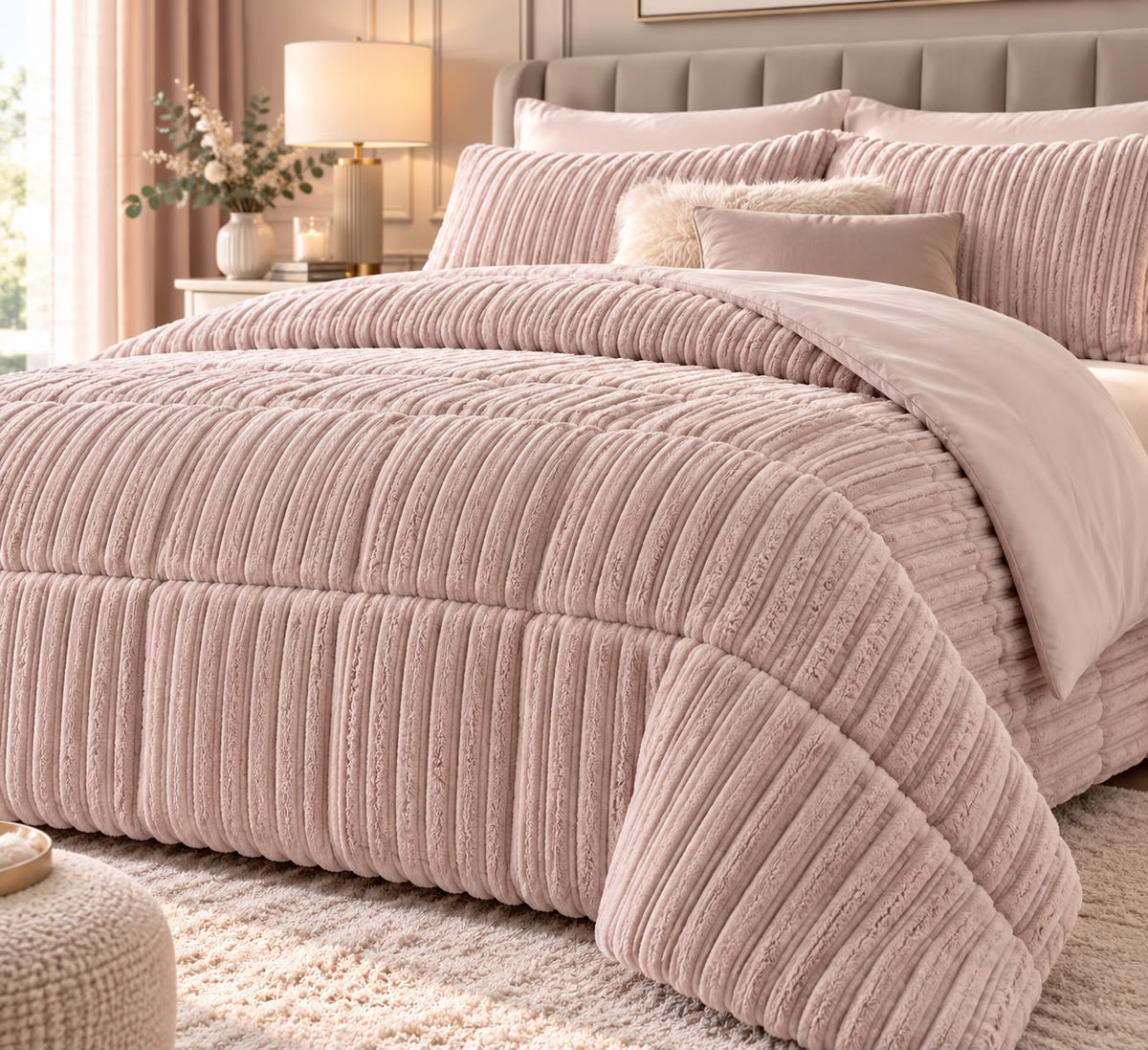 Trapunta Matrimoniale Invernale Velvet Elsa Super Soft 600 gr Effetto Velluto a Righe in Rilievo Calda e Morbidissima Imbottitura Extra Comfort Double Face 260x270 cm Made in Italy