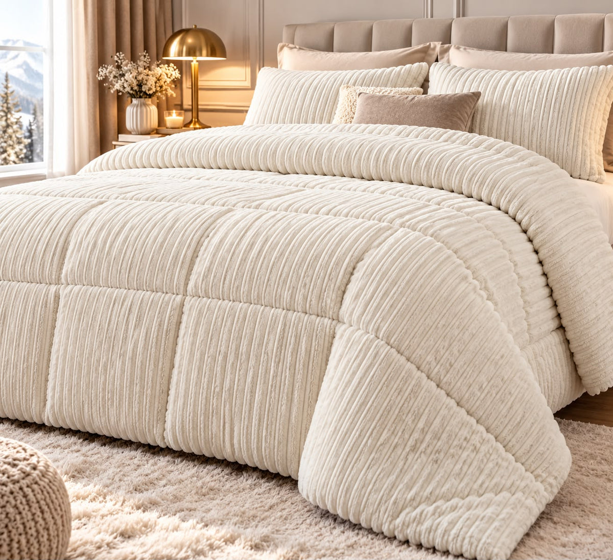 Trapunta Matrimoniale Invernale Velvet Elsa Super Soft 600 gr Effetto Velluto a Righe in Rilievo Calda e Morbidissima Imbottitura Extra Comfort Double Face 260x270 cm Made in Italy