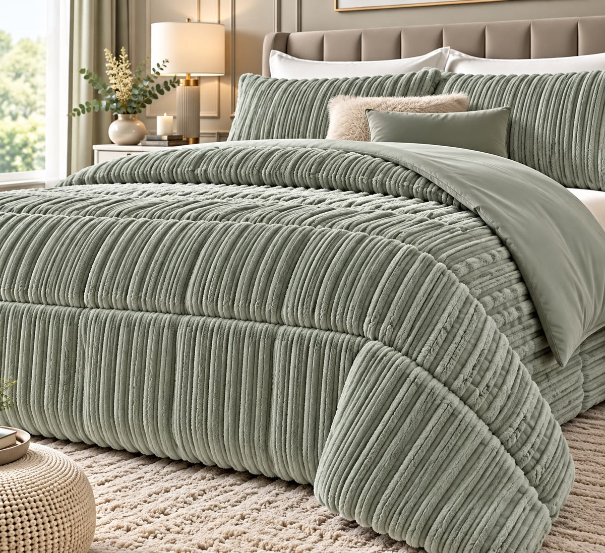 Trapunta Matrimoniale Invernale Velvet Elsa Super Soft 600 gr Effetto Velluto a Righe in Rilievo Calda e Morbidissima Imbottitura Extra Comfort Double Face 260x270 cm Made in Italy