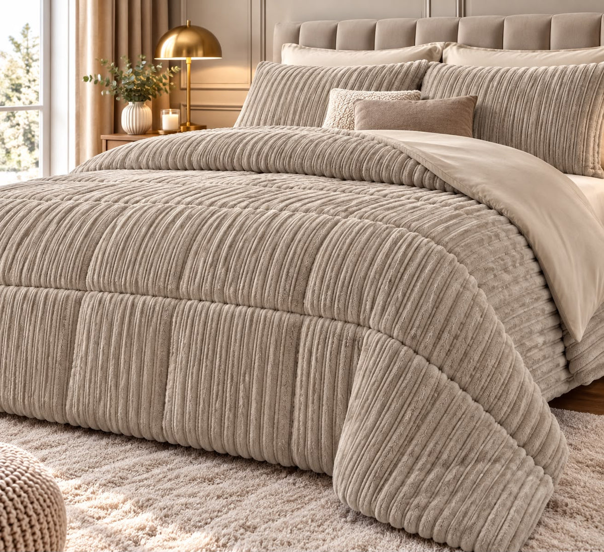 Trapunta Matrimoniale Invernale Velvet Elsa Super Soft 600 gr Effetto Velluto a Righe in Rilievo Calda e Morbidissima Imbottitura Extra Comfort Double Face 260x270 cm Made in Italy