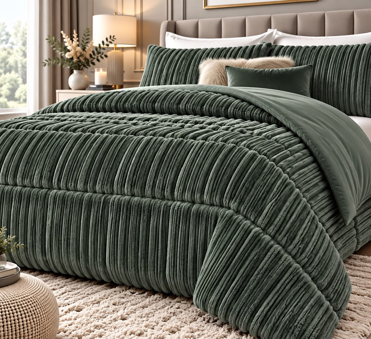 Trapunta Matrimoniale Invernale Velvet Elsa Super Soft 600 gr Effetto Velluto a Righe in Rilievo Calda e Morbidissima Imbottitura Extra Comfort Double Face 260x270 cm Made in Italy