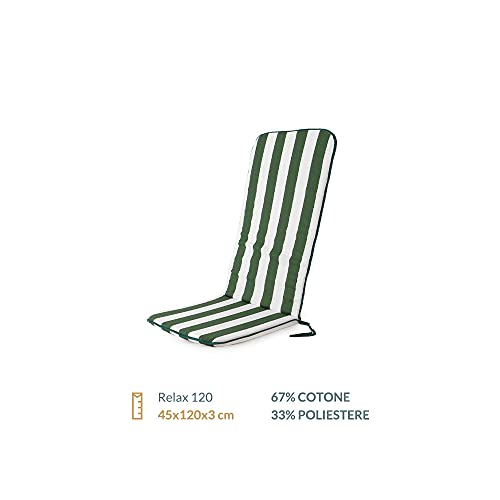 Cuscino Copri Sedia Sdraio da Giardino Relax 120, Universale, con Laccetti ed Elastico, Imbottito 3cm, 45x120 cm
